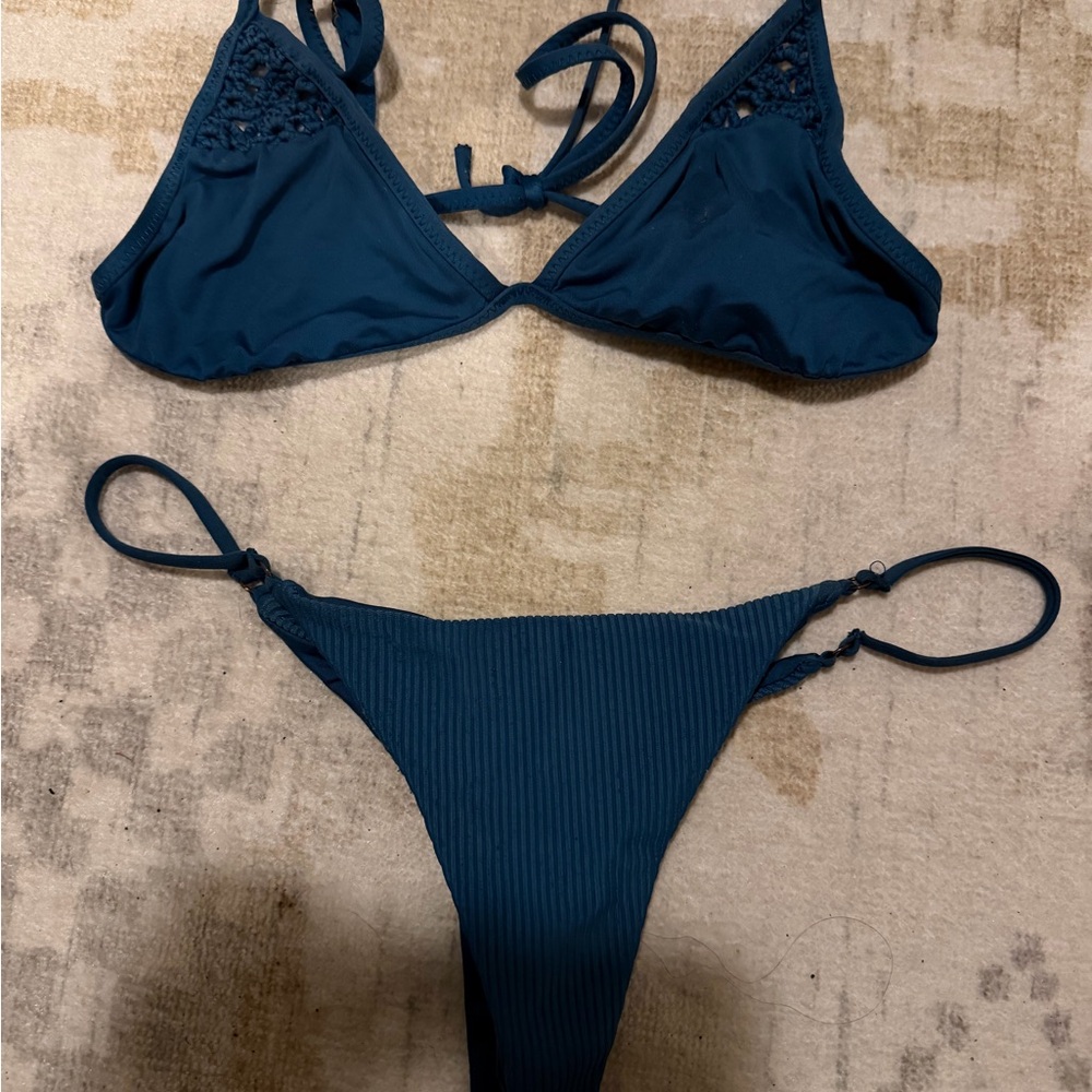 Frankie’s Bikinis Blue Crochet Bikini size Small
